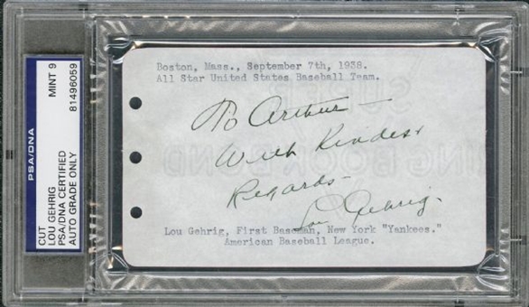 Lou Gehrig 1938 Cut Autograph (PSA MINT 9)